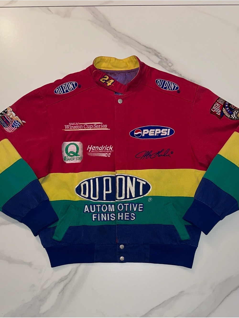 Vintage 1990s Jeff Hamilton Jeff Gordon DuPont Rainbow NASCAR Jacket Medium